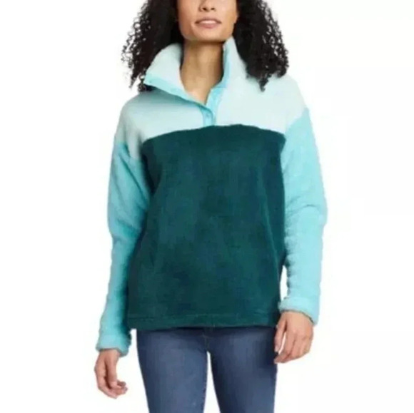 Eddie Bauer Quest Plush Snap Mockneck Colorblock Fleece Pullover(L) - Picture 1 of 8